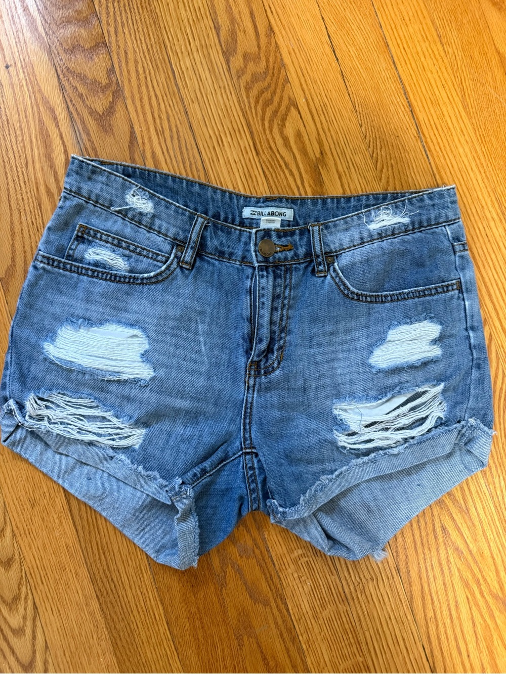 Billabong Distressed Light Blue Denim Jean Shorts